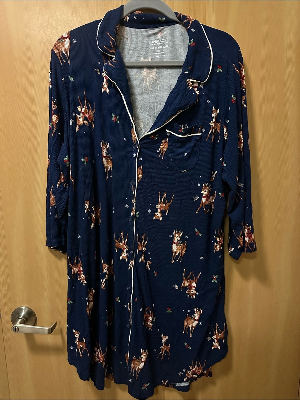 Navy Reindeer Print Button-Front Nightshirt
